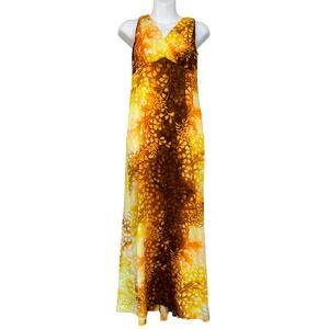 Original Hawaiian Togs Maxi Dress Fall Leaves 8 Vintage Made in Hawaii